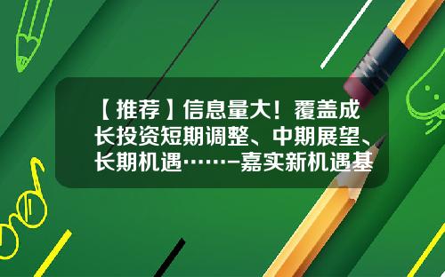 【推荐】信息量大！覆盖成长投资短期调整、中期展望、长期机遇……-嘉实新机遇基金