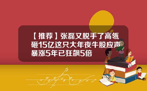 【推荐】张磊又脱手了高瓴砸15亿这只大年夜牛股应声暴涨5年已狂飙5倍