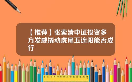 【推荐】张索清中证投资多方发威撬动虎尾五连阳能否成行