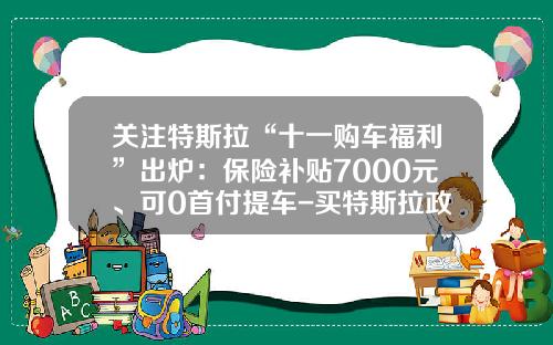 关注特斯拉“十一购车福利”出炉：保险补贴7000元、可0首付提车-买特斯拉政府补贴多少【新闻】.