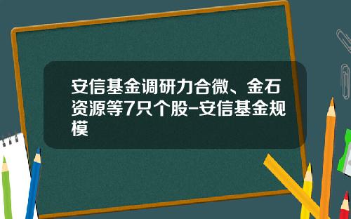 安信基金调研力合微、金石资源等7只个股-安信基金规模