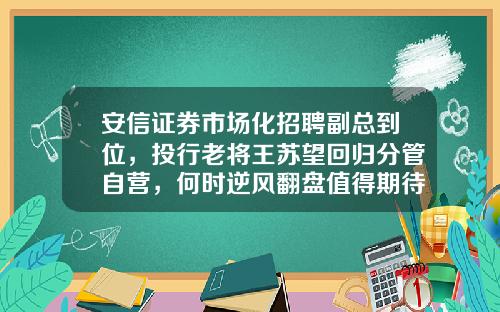 安信证券市场化招聘副总到位，投行老将王苏望回归分管自营，何时逆风翻盘值得期待-招商基金招聘