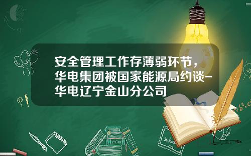 安全管理工作存薄弱环节，华电集团被国家能源局约谈-华电辽宁金山分公司