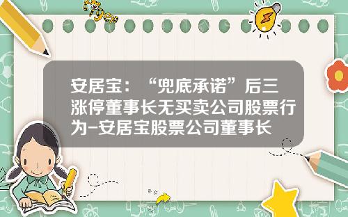 安居宝：“兜底承诺”后三涨停董事长无买卖公司股票行为-安居宝股票公司董事长