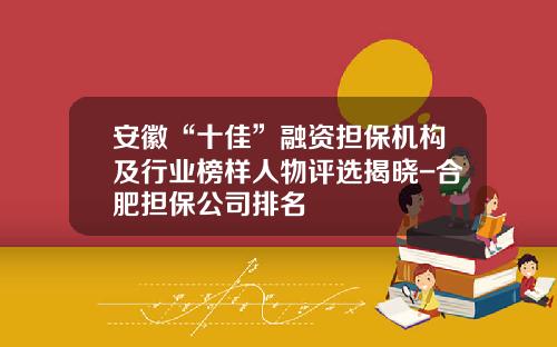 安徽“十佳”融资担保机构及行业榜样人物评选揭晓-合肥担保公司排名