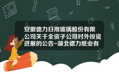 安徽德力日用玻璃股份有限公司关于全资子公司对外投资进展的公告-湖北德力纸业有限公司