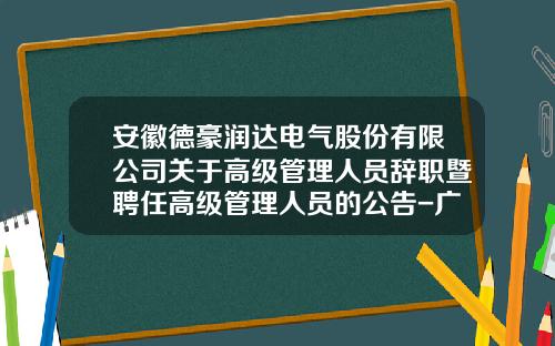 安徽德豪润达电气股份有限公司关于高级管理人员辞职暨聘任高级管理人员的公告-广东德豪锐拓显示科技有限公司