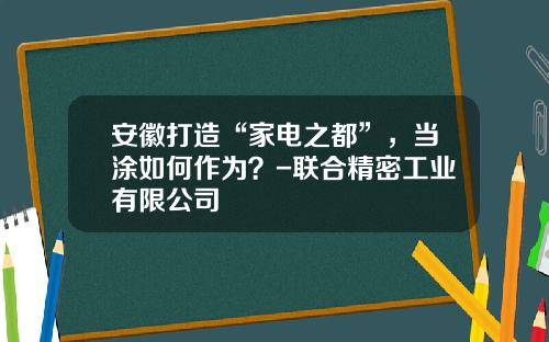 安徽打造“家电之都”，当涂如何作为？-联合精密工业有限公司