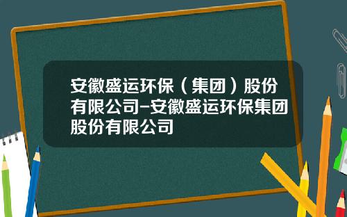 安徽盛运环保（集团）股份有限公司-安徽盛运环保集团股份有限公司
