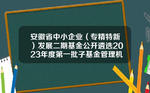 安徽省中小企业（专精特新）发展二期基金公开遴选2023年度第一批子基金管理机构-安徽基金招聘
