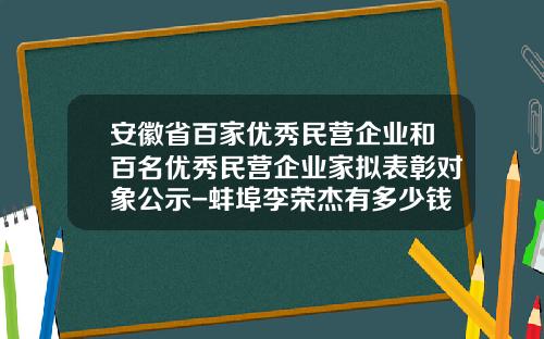 安徽省百家优秀民营企业和百名优秀民营企业家拟表彰对象公示-蚌埠李荣杰有多少钱