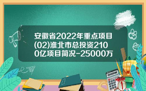 安徽省2022年重点项目(02)淮北市总投资2100亿项目简况-25000万元是多少