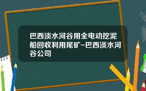 巴西淡水河谷用全电动挖泥船回收利用尾矿-巴西淡水河谷公司