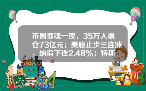 币圈惊魂一夜，35万人爆仓73亿元；美股止步三连涨，纳指下挫2.48%；特斯拉召回4万辆电动车-股票币圈最新资讯