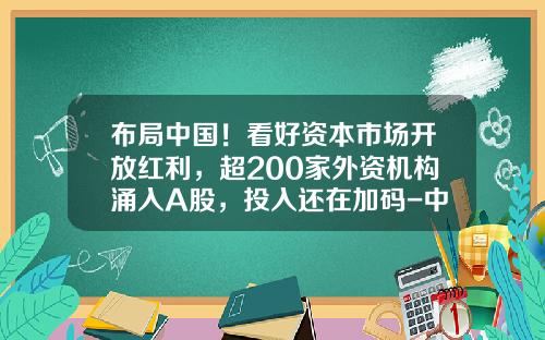 布局中国！看好资本市场开放红利，超200家外资机构涌入A股，投入还在加码-中瑞大通基金