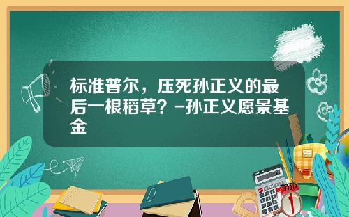 标准普尔，压死孙正义的最后一根稻草？-孙正义愿景基金