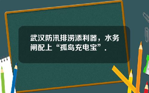 武汉防汛排涝添利器，水务闸配上“孤岛充电宝”.