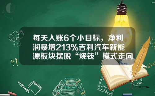 每天入账6个小目标，净利润暴增213％吉利汽车新能源板块摆脱“烧钱”模式走向盈利