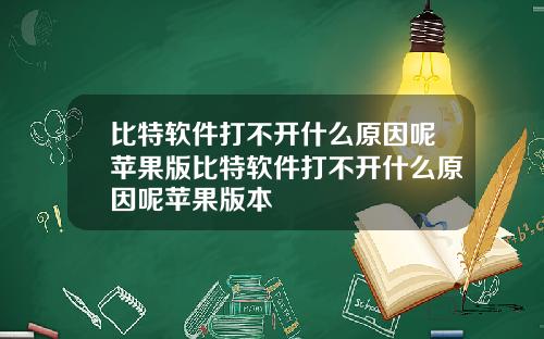 比特软件打不开什么原因呢苹果版比特软件打不开什么原因呢苹果版本