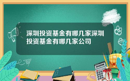深圳投资基金有哪几家深圳投资基金有哪几家公司