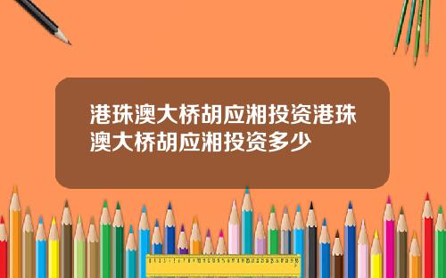 港珠澳大桥胡应湘投资港珠澳大桥胡应湘投资多少