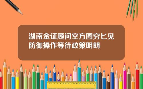 湖南金证顾问空方图穷匕见防御操作等待政策明朗