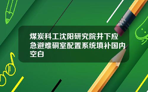 煤炭科工沈阳研究院井下应急避难硐室配置系统填补国内空白