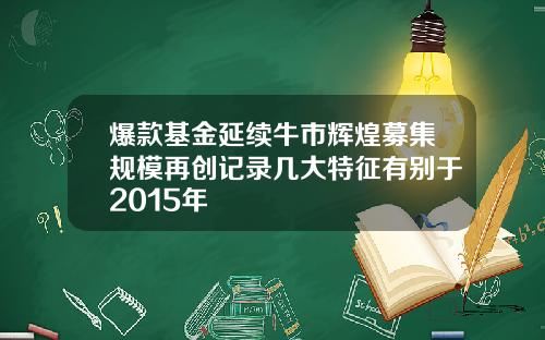 爆款基金延续牛市辉煌募集规模再创记录几大特征有别于2015年