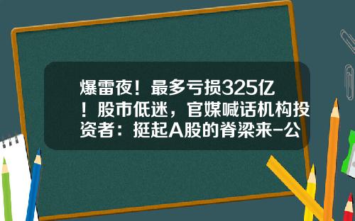 爆雷夜！最多亏损325亿！股市低迷，官媒喊话机构投资者：挺起A股的脊梁来-公司年报亏损股票走势