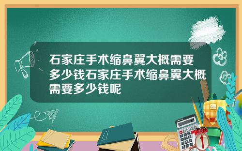 石家庄手术缩鼻翼大概需要多少钱石家庄手术缩鼻翼大概需要多少钱呢