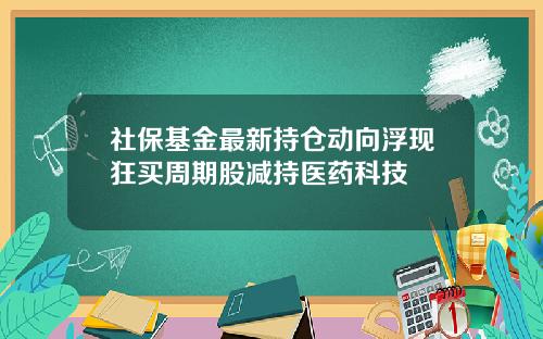 社保基金最新持仓动向浮现狂买周期股减持医药科技