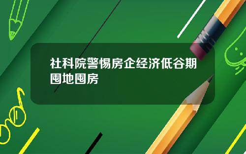 社科院警惕房企经济低谷期囤地囤房