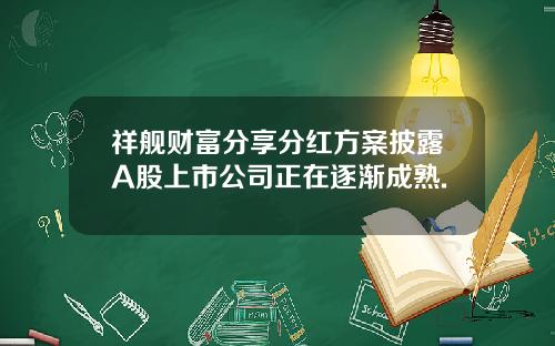祥舰财富分享分红方案披露A股上市公司正在逐渐成熟.
