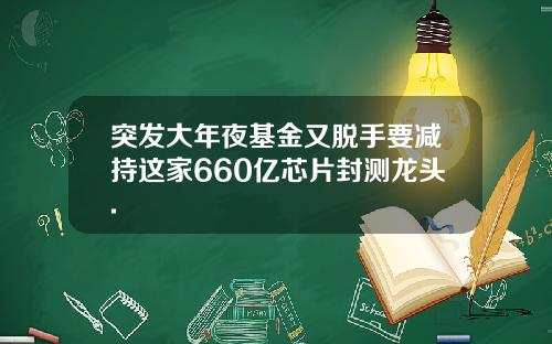 突发大年夜基金又脱手要减持这家660亿芯片封测龙头.
