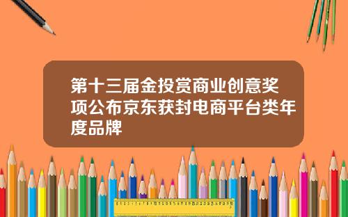 第十三届金投赏商业创意奖项公布京东获封电商平台类年度品牌