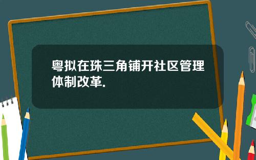 粤拟在珠三角铺开社区管理体制改革.