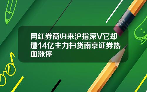 网红券商归来沪指深V它却遭14亿主力扫货南京证券热血涨停