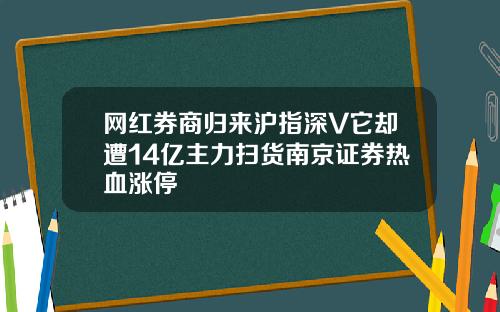 网红券商归来沪指深V它却遭14亿主力扫货南京证券热血涨停