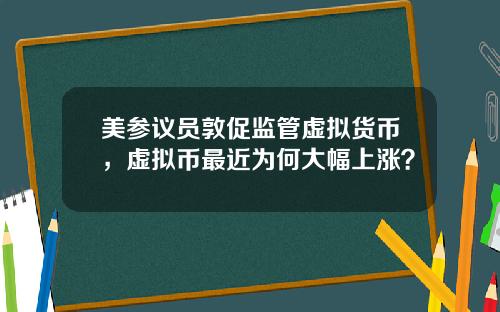 美参议员敦促监管虚拟货币，虚拟币最近为何大幅上涨？