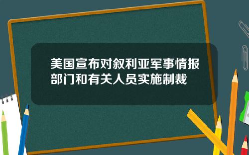 美国宣布对叙利亚军事情报部门和有关人员实施制裁