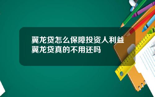 翼龙贷怎么保障投资人利益翼龙贷真的不用还吗