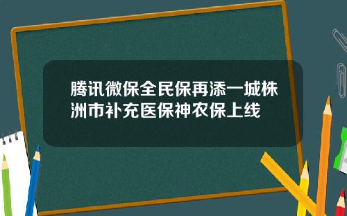腾讯微保全民保再添一城株洲市补充医保神农保上线