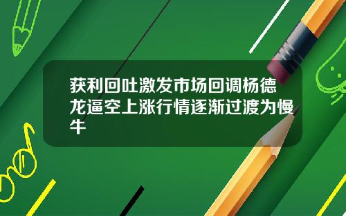 获利回吐激发市场回调杨德龙逼空上涨行情逐渐过渡为慢牛