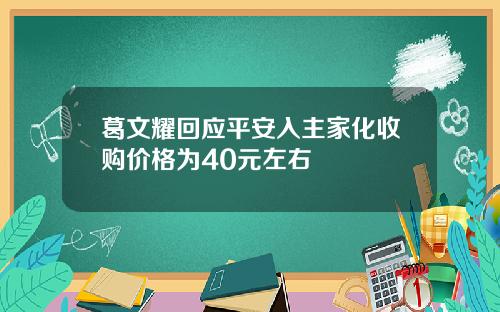 葛文耀回应平安入主家化收购价格为40元左右