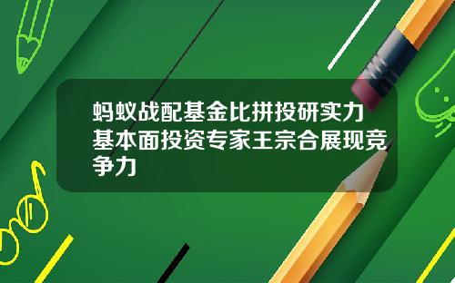蚂蚁战配基金比拼投研实力基本面投资专家王宗合展现竞争力