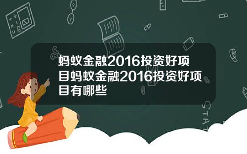 蚂蚁金融2016投资好项目蚂蚁金融2016投资好项目有哪些