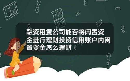 融资租赁公司能否将闲置资金进行理财投资信用账户内闲置资金怎么理财
