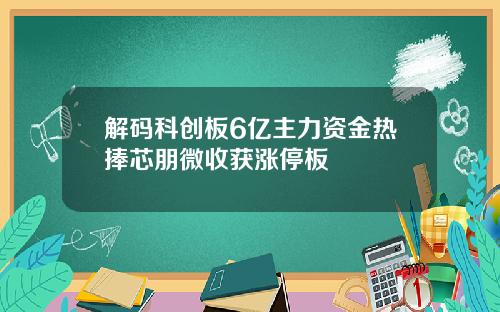 解码科创板6亿主力资金热捧芯朋微收获涨停板