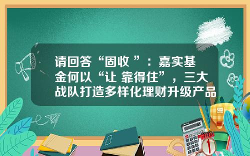 请回答“固收+”：嘉实基金何以“让+靠得住”，三大战队打造多样化理财升级产品体系-嘉实基金