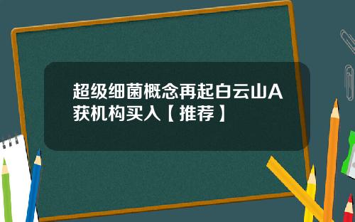超级细菌概念再起白云山A获机构买入【推荐】